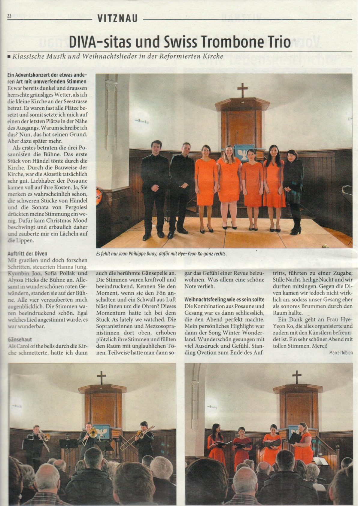 Presseartikel: DIVA-sitas und Swiss Trombone Trio, Adventskonzert in Vitznau